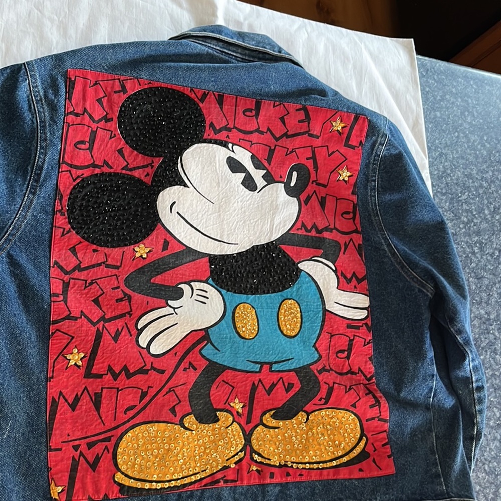 Mickey Mouse denim jacket-X-Large /Mickey and co. Mickey on back with sequins